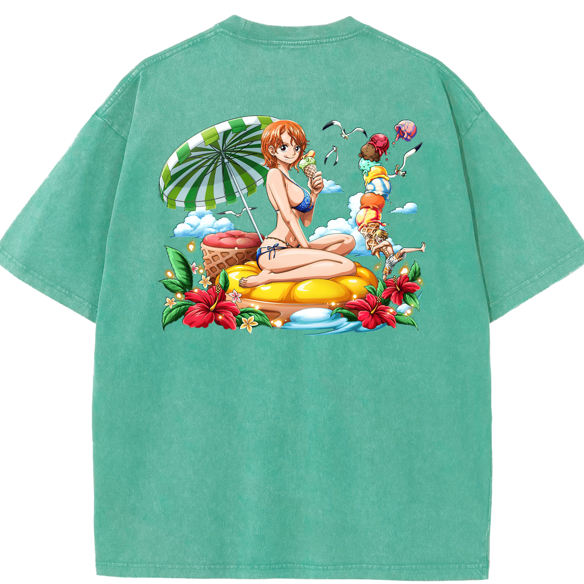 ワンピース ナミ ONE PIECE Nami 綿100% ヴィンテージ風 半袖Tシャツ（背面プリント）